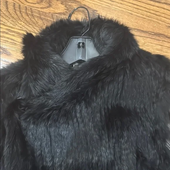 EUC June Elegant Black Real Rabbit Fur and Leather Women's Jacket - Picture 3 of 4